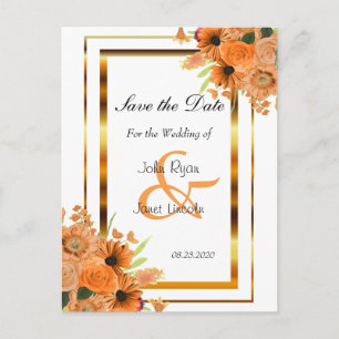 Pretty Orange Flowers - Save The Date Announcement Postcard