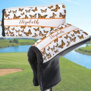 Pretty orange monarch butterfly with custom name  golf head cover
