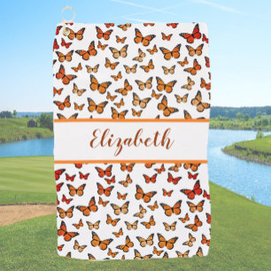 Pretty orange monarch butterfly with custom name  golf towel