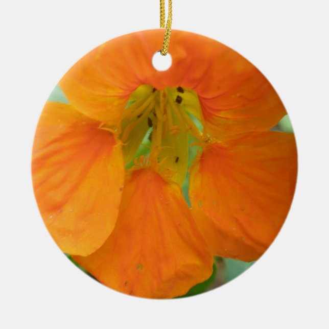 Pretty Orange Nasturtium Custom Birthday Ceramic Ornament (Front)