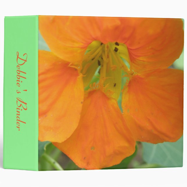 Pretty Orange Nasturtium Flower Custom Binder (Front/Spine)