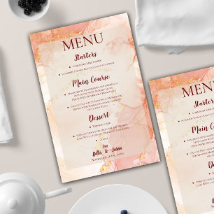 Pretty Orange Peach Gold Marble Wedding Party Menu
