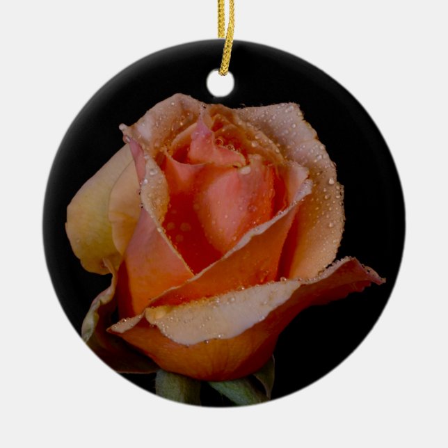 Pretty Orange Rose Ceramic Ornament (Front)