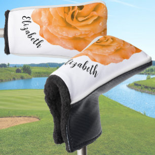 Pretty orange rose flower custom name womens golf head cover