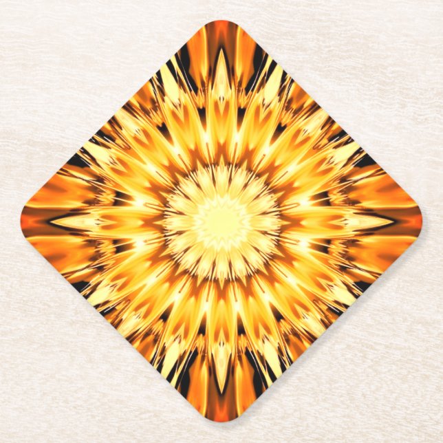 Pretty Orange Starburst Design Paper Coaster (Front)