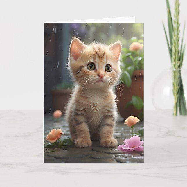 Pretty Orange Tabby Cat Sitting Among Flower Blank Card (Front)
