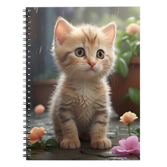 Pretty Orange Tabby Cat Sitting Among Flowers  Notebook (Front)