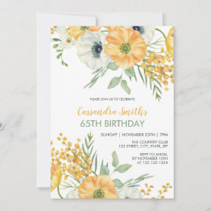 Pretty Orange & White Anemone Floral Birthday  Invitation