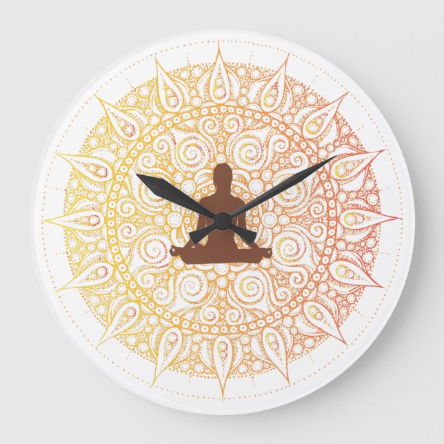 Pretty Orange/White Oriental yoga Design Large Clock (Front)