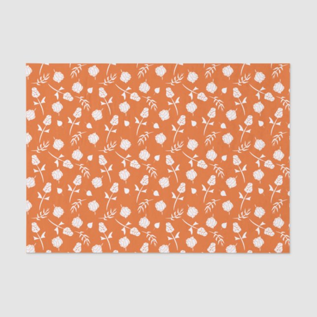 Pretty Orange White Roses Rosebud Floral Print Tissue Paper (Front)