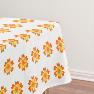 Pretty Orange Yellow Floral Patterned  Tablecloth