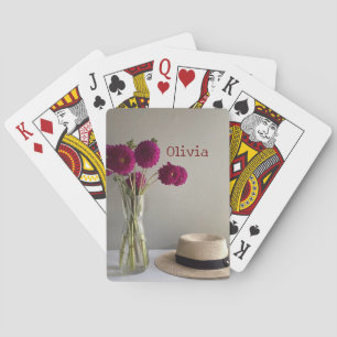 Pretty Original Dahlia Photograph +Custom Name Playing Cards