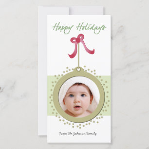 Pretty Ornament with red bow holiday photocard