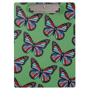 Pretty Ornate Colorful Butterfly Pattern on Green Clipboard