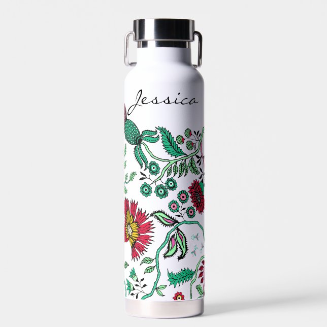 Pretty Ornate Flower Garden Art Personalised Water Bottle (Front)