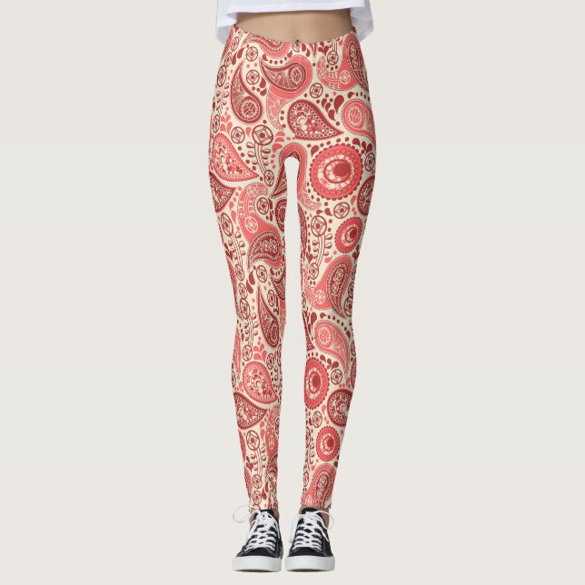Pretty Ornate Pink Paisley Pattern Leggings (Front)