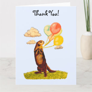 Pretty Otter Holding Colourful Balloons  Thank You Card