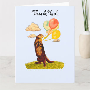 Pretty Otter Holding Colourful Balloons Thank You Card