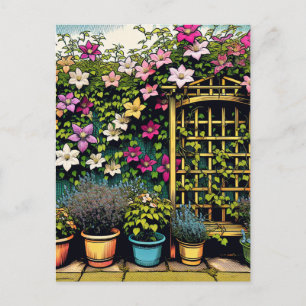 Pretty Outdoor Trellis and Pots of Plants Postcard