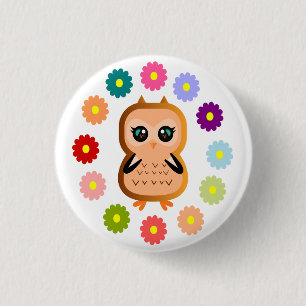 Pretty Owl Cute Kawaii Cartoon Illustration Art 1 Inch Round Button