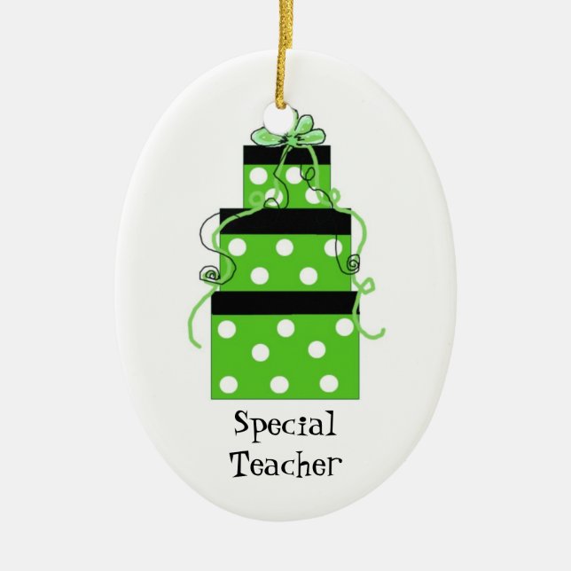 Pretty Packages for a Special Teacher Ceramic Ornament (Front)
