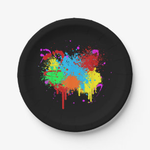 Pretty Paint Splatter Painting Abstract Art Paint Paper Plate