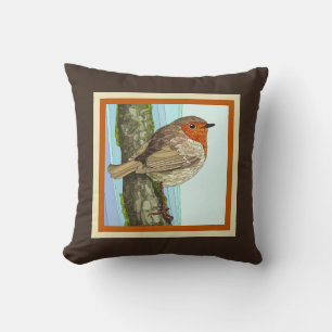 Pretty Painted Bird (Finch) on Brown/Rust Throw Pillow