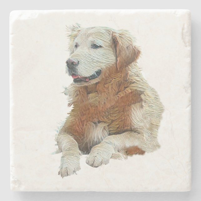 Pretty Painted Golden Retriever Marble Coaster (Front)
