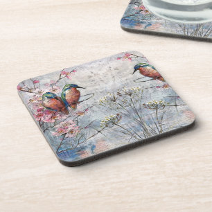 Pretty Painted Kingfishers and Flowers Coaster
