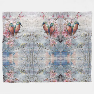 Pretty Painted Kingfishers and Flowers Fleece Blanket