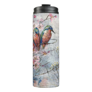 Pretty Painted Kingfishers and Flowers  Thermal Tumbler