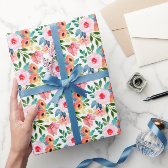 Pretty Painted Watercolor Floral Pattern Gift Wrapping Paper (Gifting)