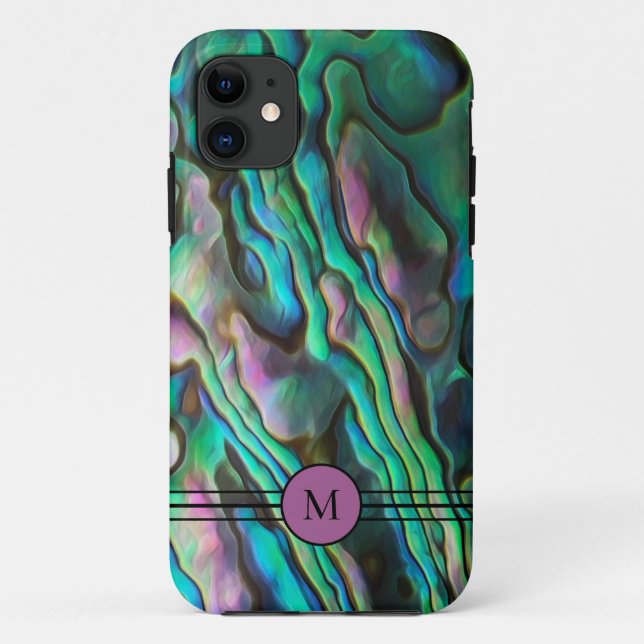 Pretty Painterly Paua Abalone Initial Phone Case (Back)