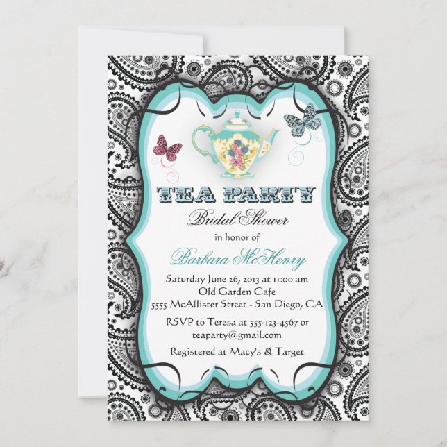 Pretty Paisley Tea Party Invitation (Front)