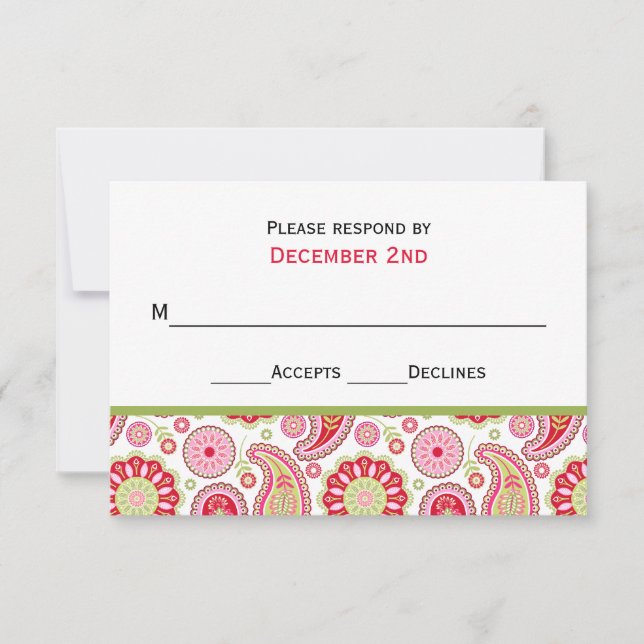 Pretty Paisley Wedding RSVP Card (Front)