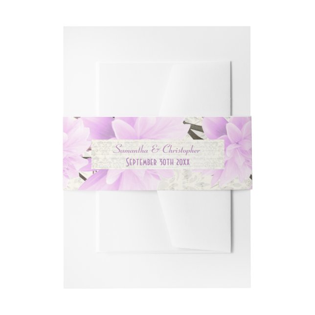 Pretty pale lilac floral blossom wedding invitation belly band (Front Example)