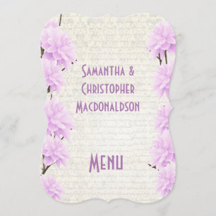 Pretty pale lilac floral flower wedding menu