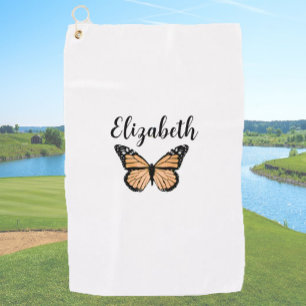 Pretty pale orange butterfly with custom name golf towel