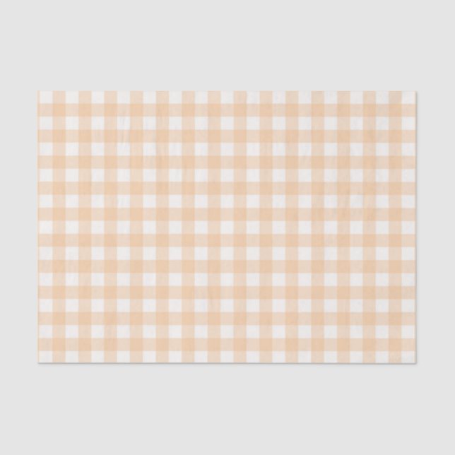 Pretty Pale Peach Gingham Checked Pattern Tissue Paper (Front)