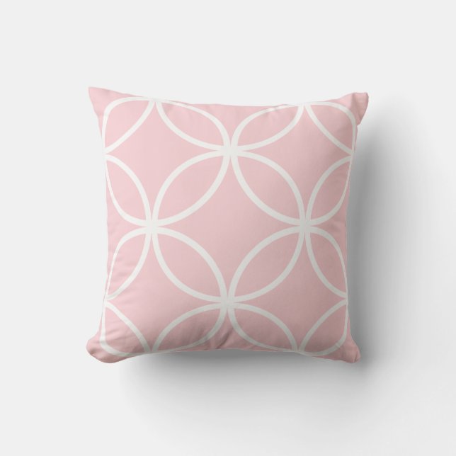 Pretty pale pink and white circles diamonds petals throw pillow (Front)