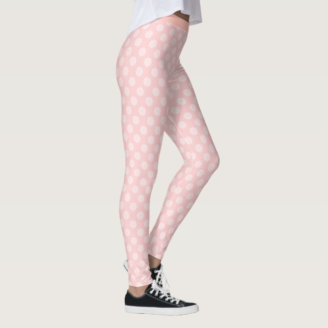 Pretty Pale Pink Polka Dots Yoga Pants Leggings (Right)