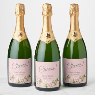 Pretty Pale Purple Pink Roses Wedding  Sparkling Wine Label