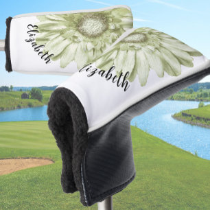 Pretty pale yellow daisy flower custom name womens golf head cover