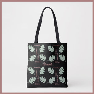 Pretty Palm & Branch Sage Green & Dusty Rose Pink Tote Bag