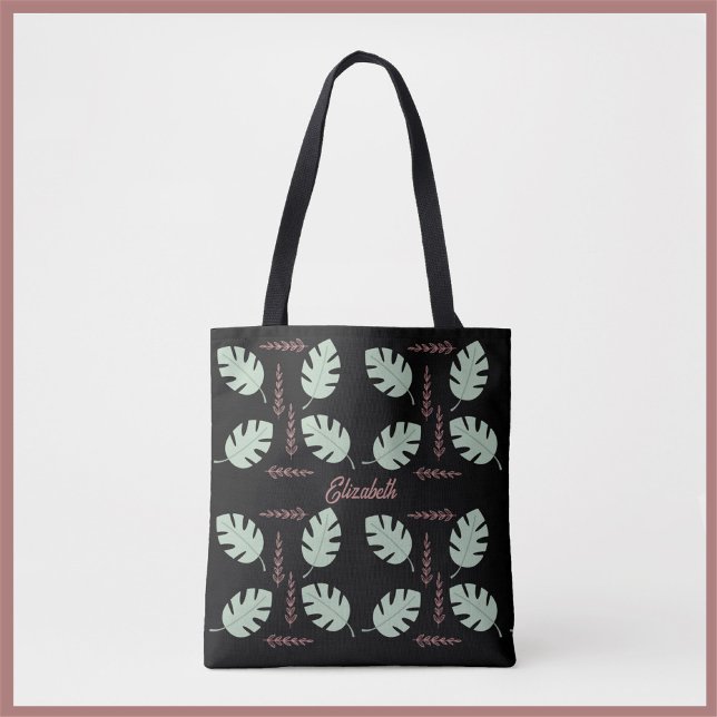 Pretty Palm & Branch Sage Green & Dusty Rose Pink Tote Bag (Creator Uploaded)