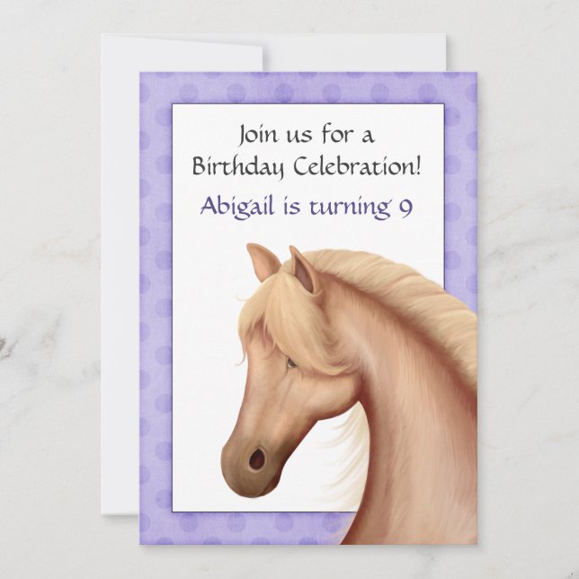 Pretty Palomino Horse Purple Birthday Invitation (Front)