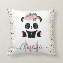 Pretty panda floral monogram personalized throw pi