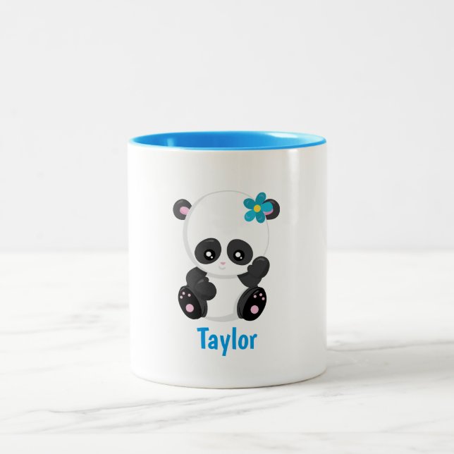 Pretty Panda White and Blue Two-Tone Coffee Mug (Center)
