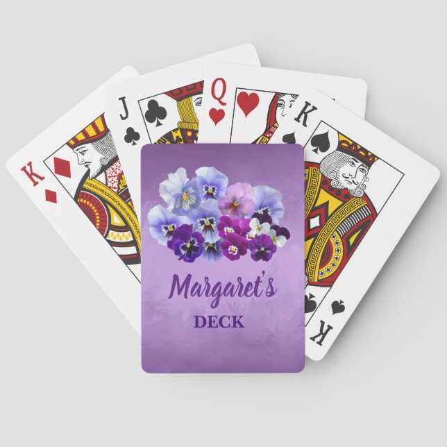 Pretty Pansies Floral Personalized Playing Cards (Back)