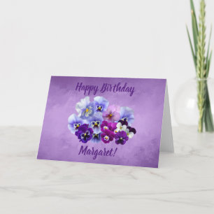 Pretty Pansies Personalized Happy Birthday Card